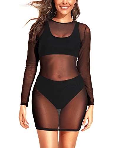 Beach Dress with Long Sleeves Women's Sexy Sheer Mesh Swimsuit Cover-up XXL / black11 Beach Dress with Long Sleeves Women's Sexy Sheer Mesh Swimsuit Cover-up XXL / black11