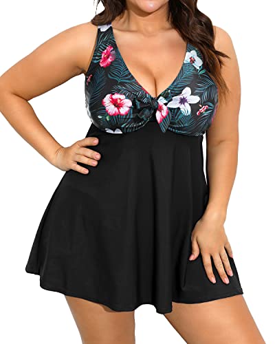 Plus Size Swim Dress Two Piece Tankini Swimsuits for Women Flowy Bathing  Suits