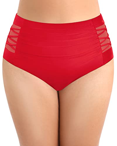 Sexy And Comfortable Plus Size Ruched Bikini Bottom Full Coverage-Red  Daci