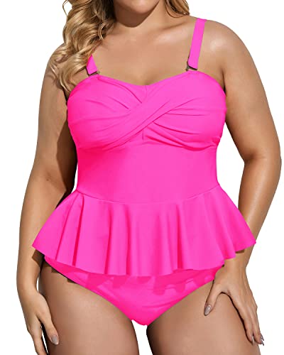 Retro Style Peplum Tankini High Waisted Tummy Control Bottom Plus Size –  Daci