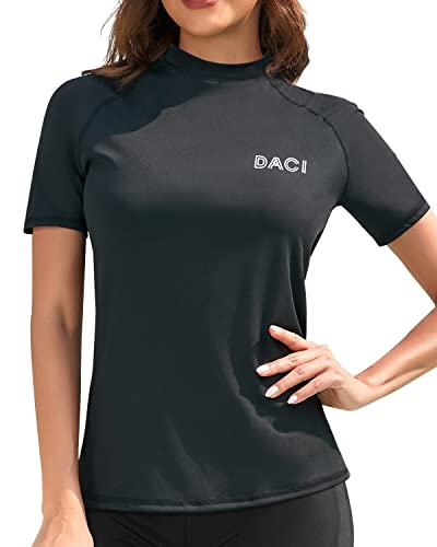 Women's Upf 50+ Sun Protection Short Sleeve Rashguard Top Swim Shirt-Black