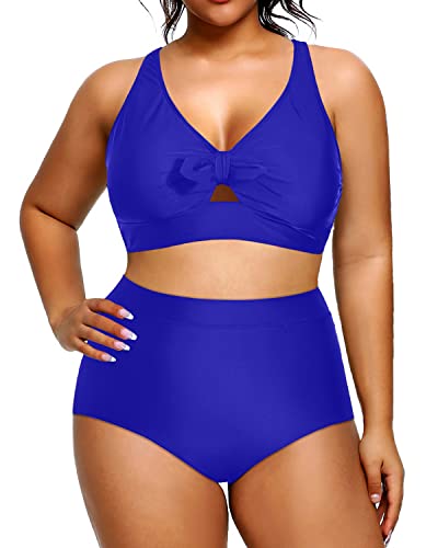 Comfortable Two Piece Plus Size High Waisted Swimsuit Royal Blue Daci