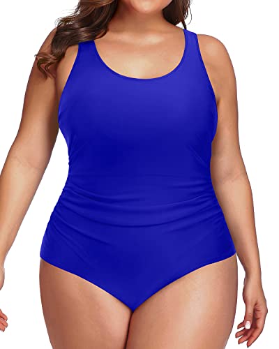 Slimming Backless Plus Size Sport One Piece Swimsuit-Royal Blue