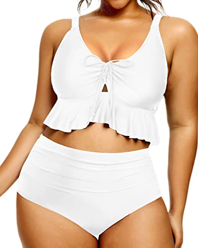 thumbnail image 2 of Daci Women's Plus Size Two Piece Swimsuits - High Waisted Bikini Set With Tummy Control & Ruffle Details 2 of 10