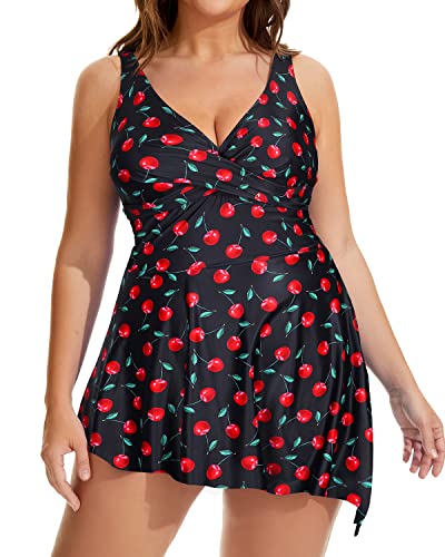 Secure And Free Plus Size Swim Dress Built-In Shorts-Black Cherry – Daci
