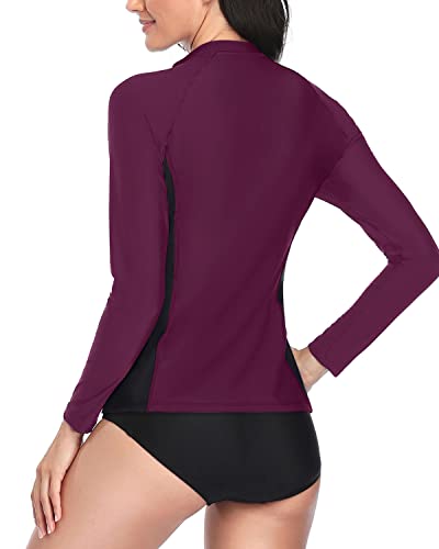 Women's UPF 50 Rash Guard 2 Piece Long Sleeve Zipper Bathing Suit