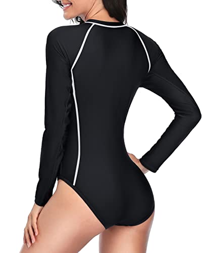 UPF 50+ Long Sleeve Rash Guard One Piece Swimsuit Zipper Closure for Women