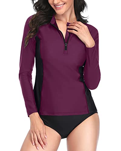 Women's UPF 50 Rash Guard 2 Piece Long Sleeve Zipper Bathing Suit