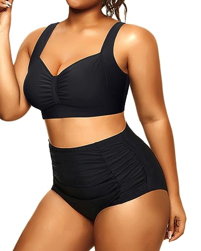 Plus Size Retro Twist Front Top & High Waist Two Piece Set