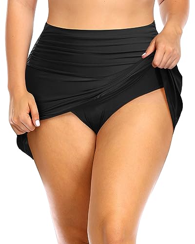 Plus Size Ruched High Waist Tummy Control Swim Skirt