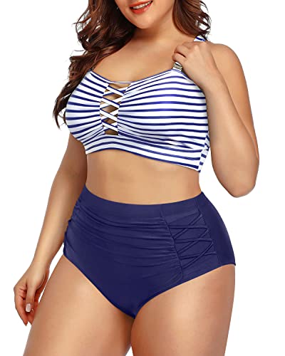 Flattering Lace Up Swimwear Plus Size High Waisted Bikini for Women