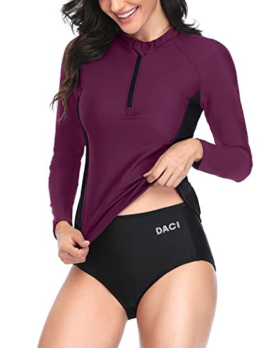 Women's UPF 50 Rash Guard 2 Piece Long Sleeve Zipper Bathing Suit