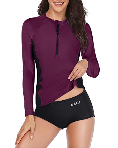 Women's UPF 50 Rash Guard 2 Piece Long Sleeve Zipper Bathing Suit