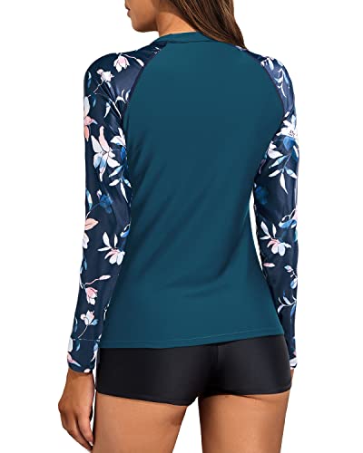 Flattering Rash Guard Swimsuits Women's Two Piece Swimwear with Long Sleeve