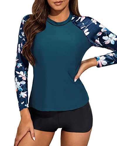 Flattering Rash Guard Swimsuits Women's Two Piece Swimwear with Long Sleeve