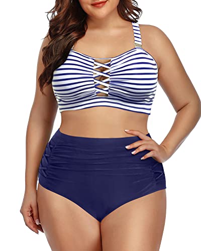 Flattering Lace Up Swimwear Plus Size High Waisted Bikini for Women