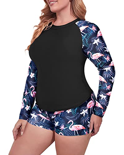 Women Plus Size 2 Piece Long Sleeve Rash Guard Swimsuit UPF 50+