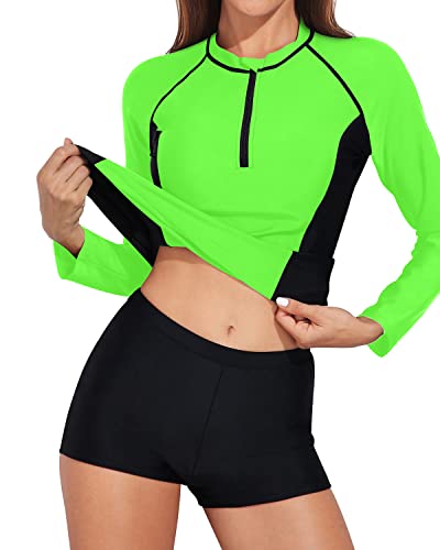 Women's Long Sleeve Rash Guard Swimsuits UPF 50 Zipper Two Piece Bathing Suits