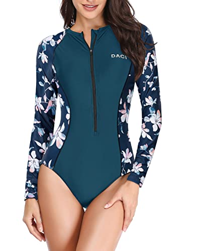Women's Long Sleeve Rash Guard Swimsuit – One Piece Surfing Bathing Suit – Polyester/Spandex