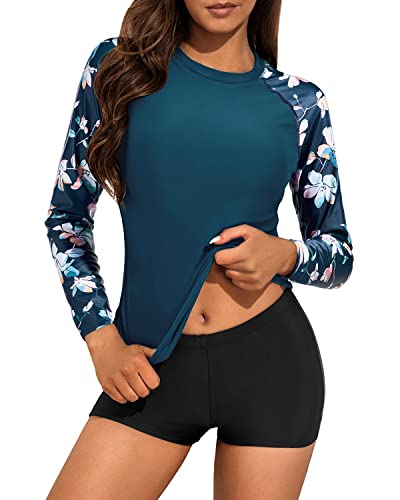 Flattering Rash Guard Swimsuits Women's Two Piece Swimwear with Long Sleeve