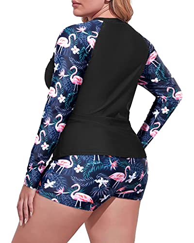 Women Plus Size 2 Piece Long Sleeve Rash Guard Swimsuit UPF 50+