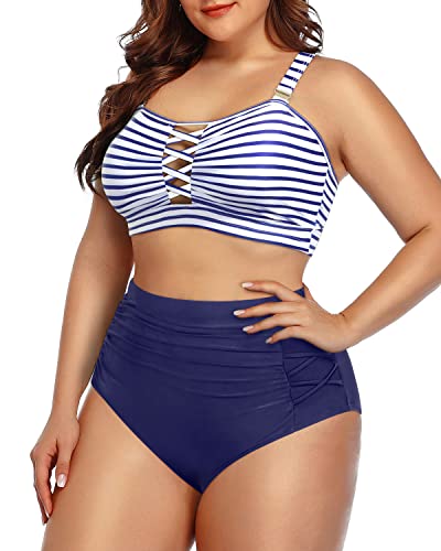 Flattering Lace Up Swimwear Plus Size High Waisted Bikini for Women