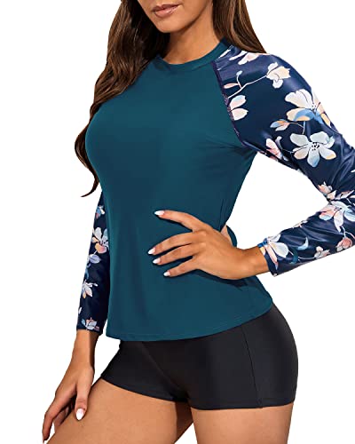 Flattering Rash Guard Swimsuits Women's Two Piece Swimwear with Long Sleeve