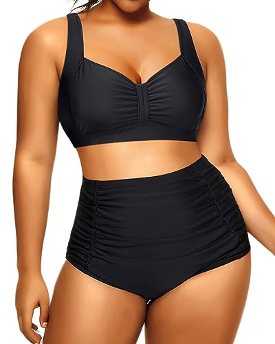 Plus Size Retro Twist Front Top & High Waist Two Piece Set