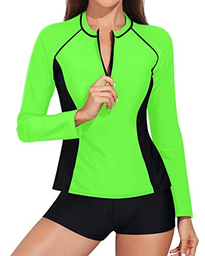 Women's Long Sleeve Rash Guard Swimsuits UPF 50 Zipper Two Piece Bathing Suits