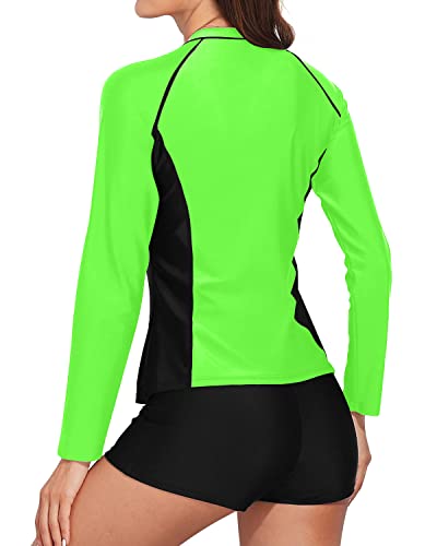 Women's Long Sleeve Rash Guard Swimsuits UPF 50 Zipper Two Piece Bathing Suits
