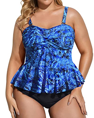 Women Two Piece Plus Size Swimsuit High Waisted Tummy Control Bathing Suit