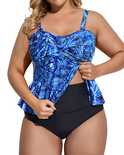 Women Two Piece Plus Size Swimsuit High Waisted Tummy Control Bathing Suit