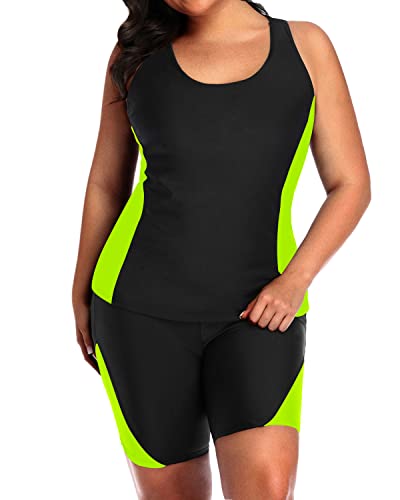Women's Plus Size Racerback Tankini Swimsuit Boyshorts-Black