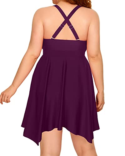 Adjustable Drawstring Plus Size Flowy Tankini Swimsuits For Women-Maroon