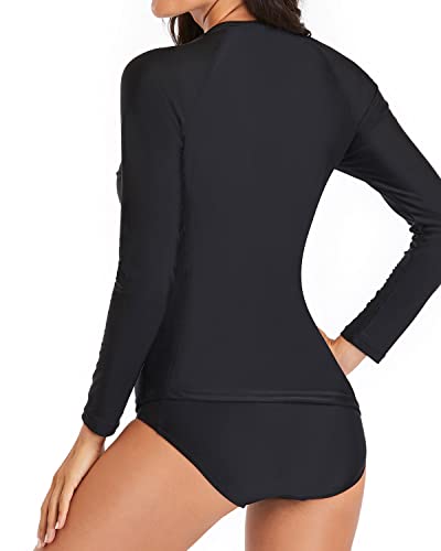 Long Sleeve Rashguard And Shorts Set For Women-Black