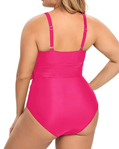 Wrap Tie Cutout Monokini Plus Size One Piece Swimsuits-Neon Pink