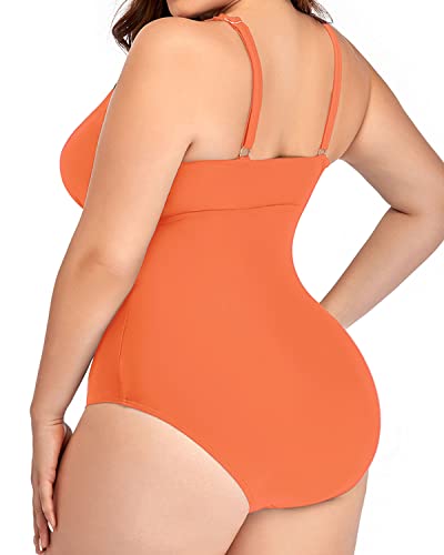 Skin-Friendly Built-In Bra Plus Size One Piece Backless Swimwear-Orange
