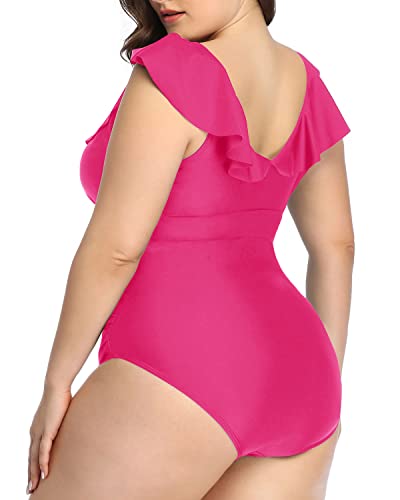 Vintage Style Plus Size One Piece Swimsuits-Neon Pink