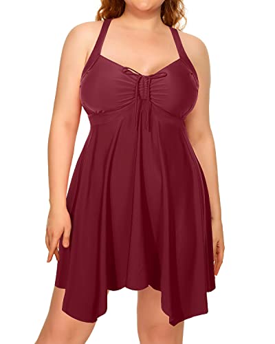 Slimming Flowy Tankini Bathing Suits Tummy Control For Women-Maroon