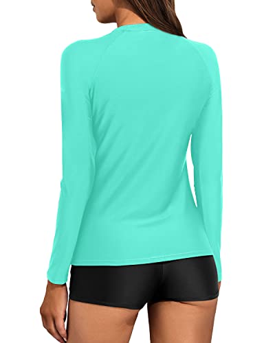 Fashionable Two Piece Ladies Rash Guard Set-Light Blue And Black