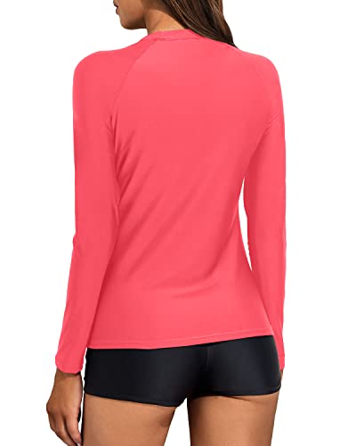 Two Piece Rash Guard Bathing Suit Long Sleeve Swim Shirt For Women-Red