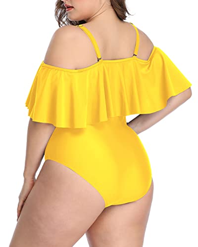 Flounce Tummy Control Plus Size Swimwear-Neon Yellow