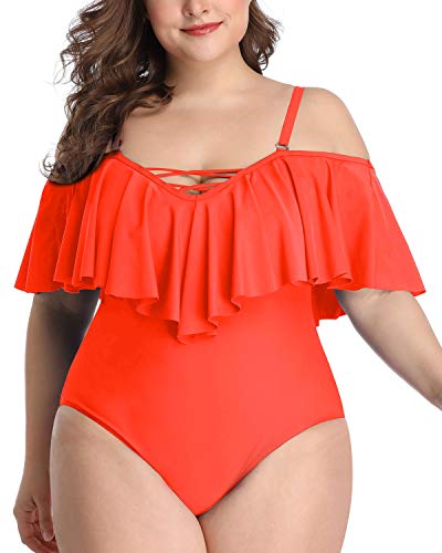 Daci Ruffled Plus Size One Piece Swimsuits for Women Flounce Tummy Control  Bathing Suits Vintage Swimwear, Pink, 18 Plus