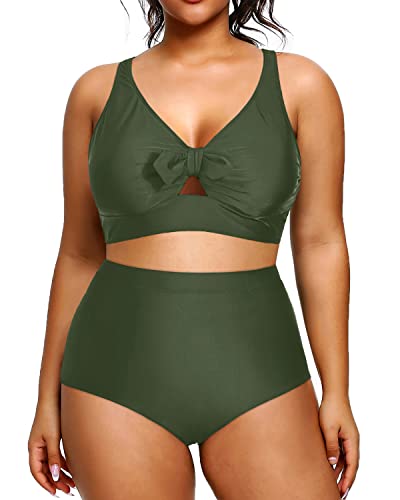 Modest Retro Style Plus Size Swimsuits 2 Piece-Army Green