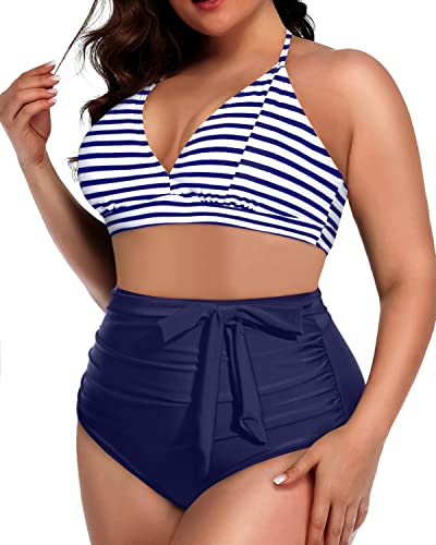 Daci Women's Plus Size High Waisted Two-Piece Swimsuit - Vintage Twist Front Top & Ruched Bottom