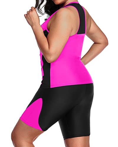 Women's Racerback Tummy Control Two Piece Tankini Set Boyshorts-Hot Pink