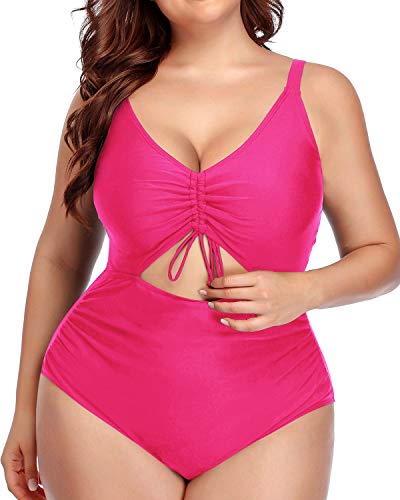 Chic Drawstring Cutout One Piece Swimsuit For Women-Neon Pink