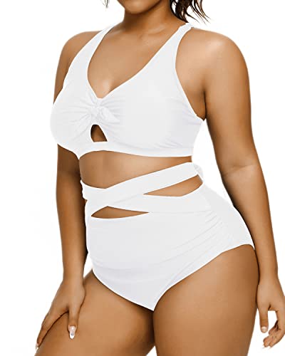 Charming Crisscross Bikini Plus Size Tie Knot Bathing Suit-White