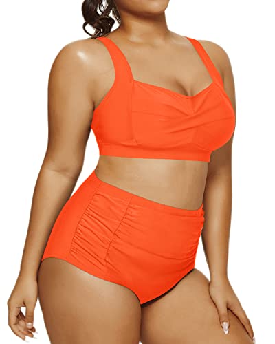Comfortable And Supportive Two Piece Swimsuit Open Back Retro Bikini-Neon Orange