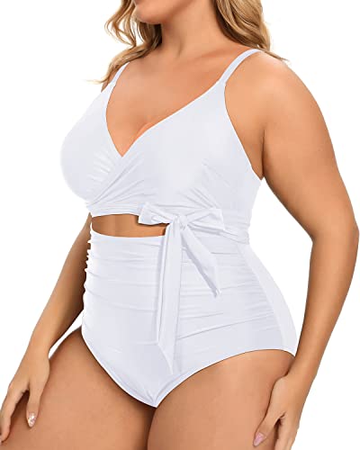 Waist-Enhancing High Waisted Tummy Control Swimwear-White